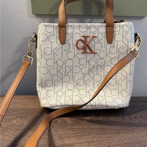 Calvin Klein White and Brown Crossbody Bag